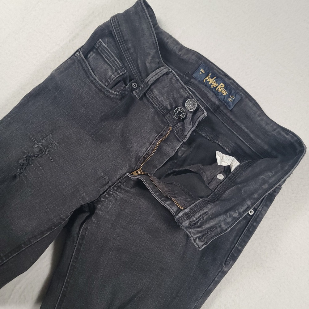 Indigo Rein Skinny Jeans Womens 7 Black Distressed Ripped Stretch Denim W27 L27